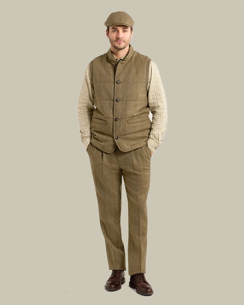 Clarges Knit and Fabric Hybrid Gilet in Cairn Tweed