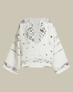 Printed Linen V Neck Blouse