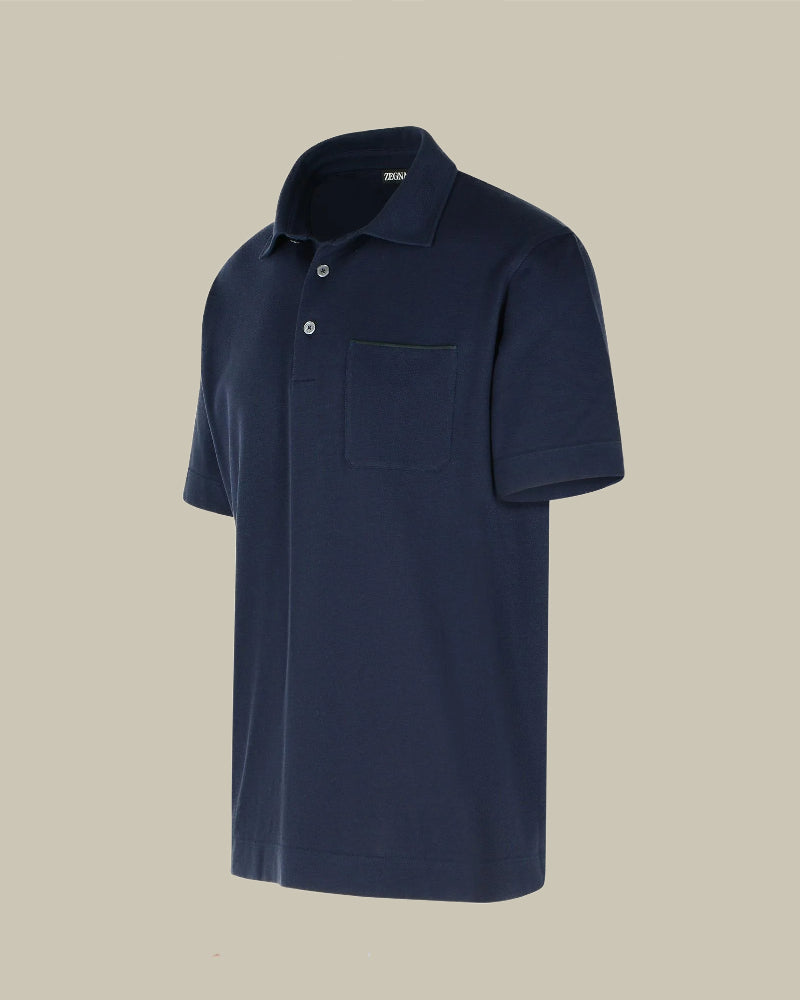 Pure Cotton Pique Short Sleeved Polo With Suede Piping