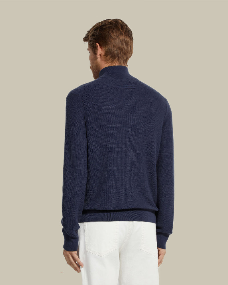 Ink Blue Oasi Cashmere Zip Mock Neck