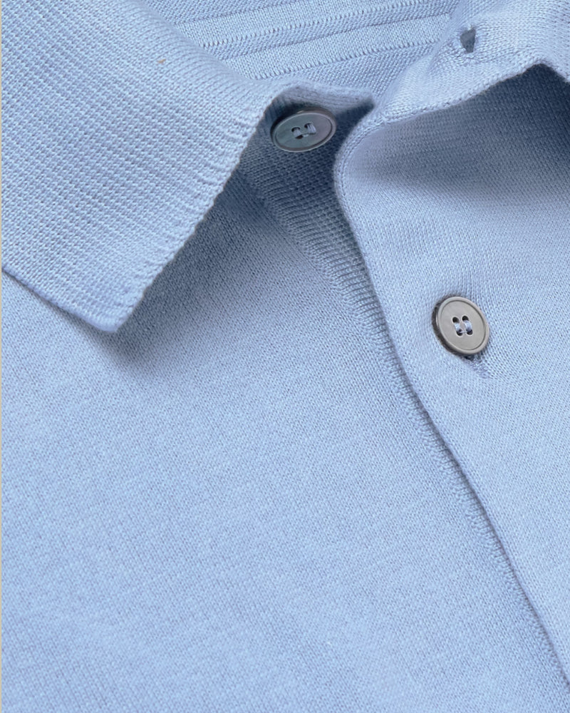 Premium Cotton Short Sleeved Knitted Polo Sky Blue