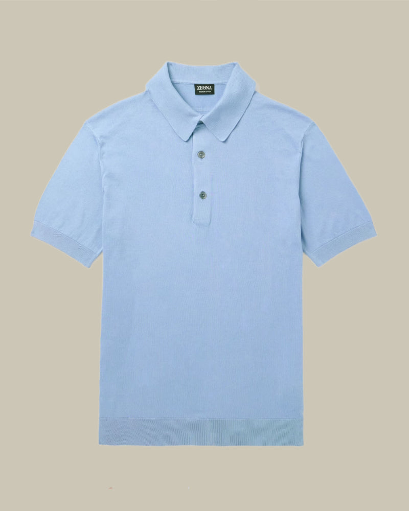 Premium Cotton Short Sleeved Knitted Polo Sky Blue