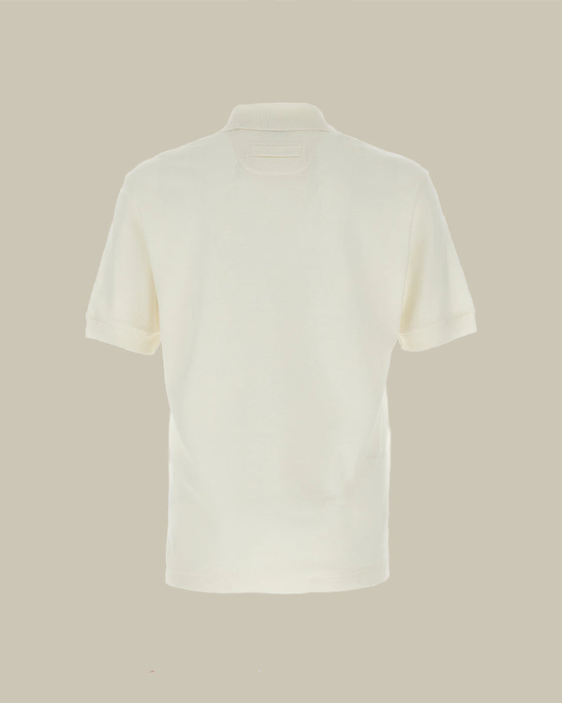 Off White Cotton & Cashmere Pique Skipper Polo