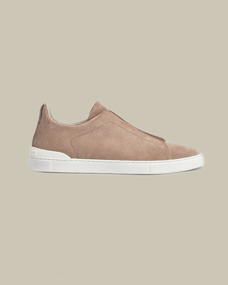 Beige Suede Triple Stitch Sneaker