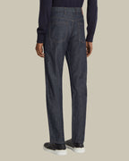 Blue Cotton & Linen Slim Fit Denim Jean