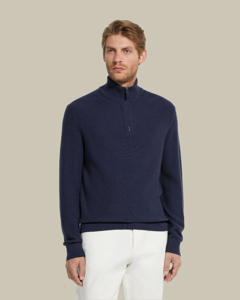 Ink Blue Oasi Cashmere Zip Mock Neck