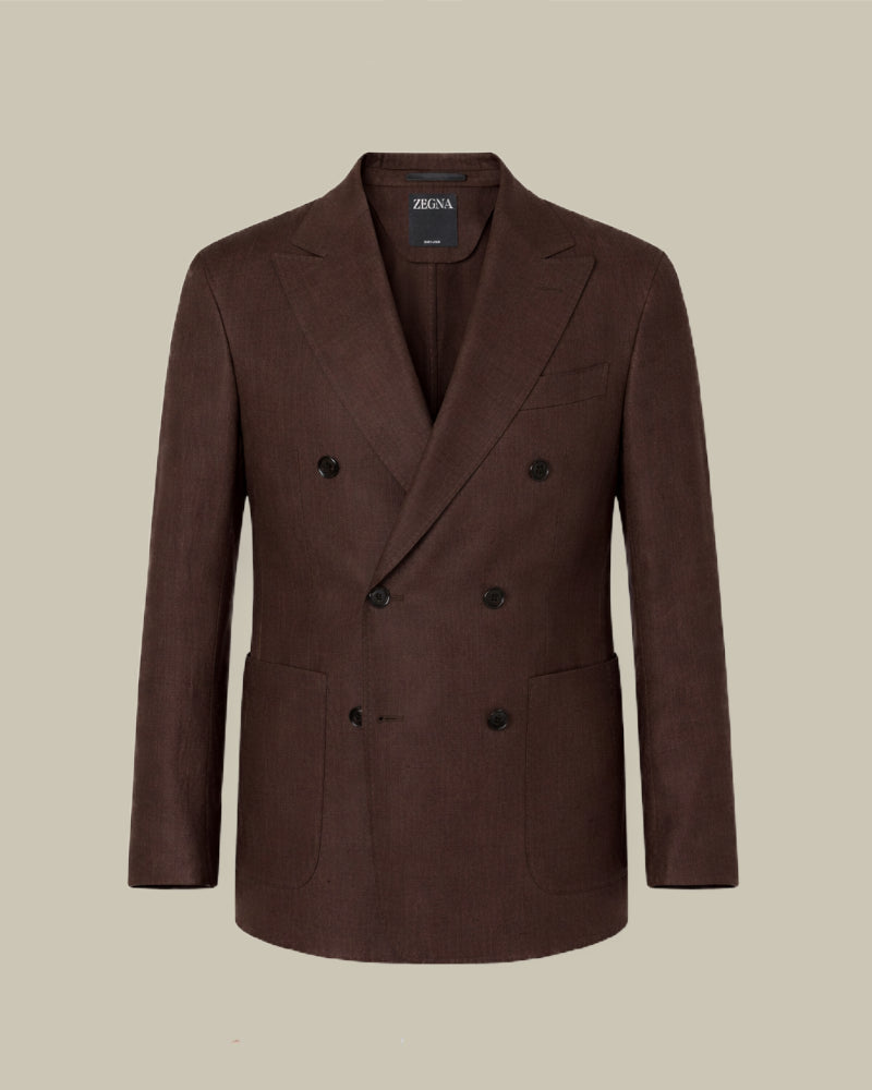 Dark Brown Oasi Lino Double Breasted Jacket