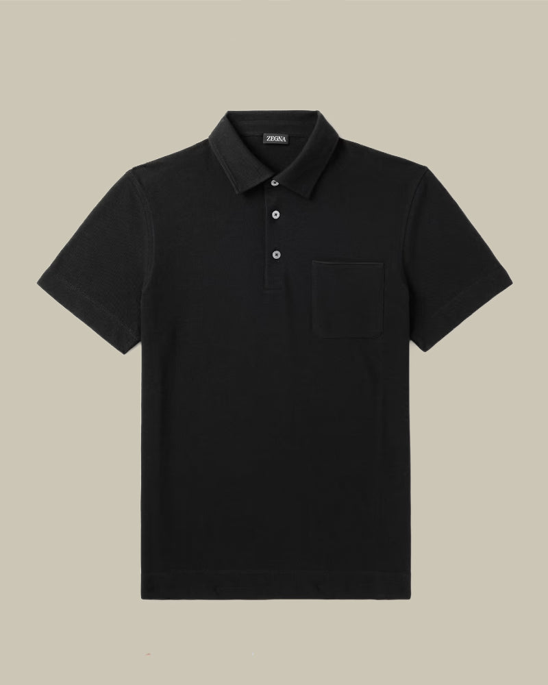 Black Pure Cotton Pique Polo Shirt