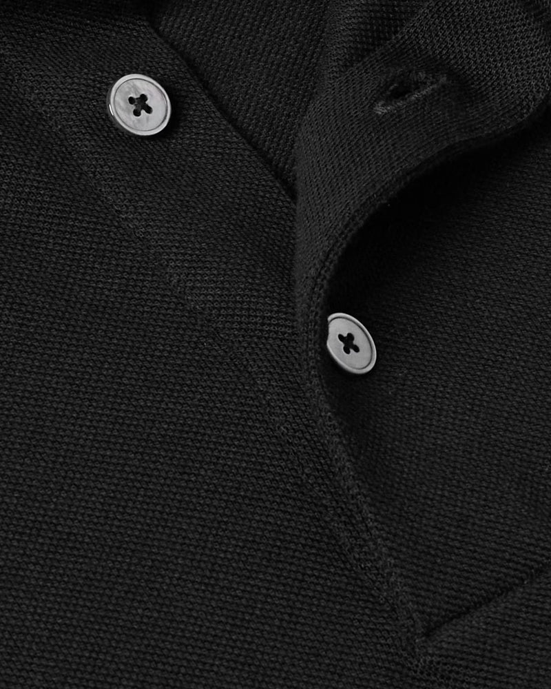 Black Pure Cotton Pique Polo Shirt