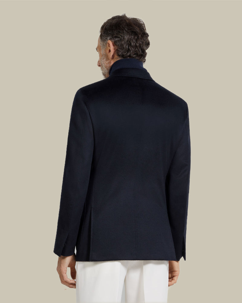 Oasi Cashmere Navy Hybrid Blazer With Knit Insert