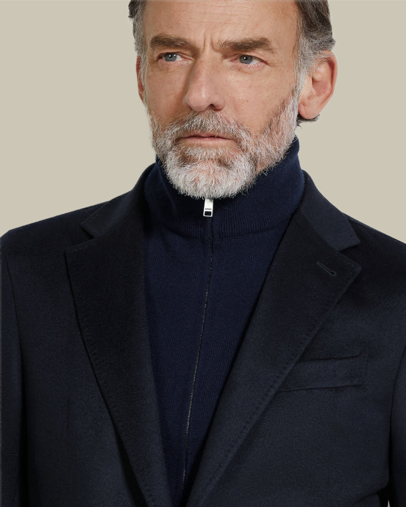 Oasi Cashmere Navy Hybrid Blazer With Knit Insert