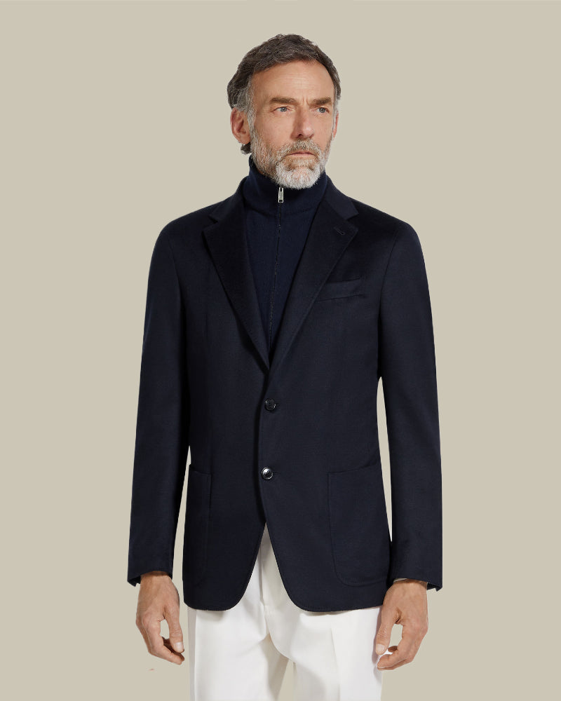 Oasi Cashmere Navy Hybrid Blazer With Knit Insert