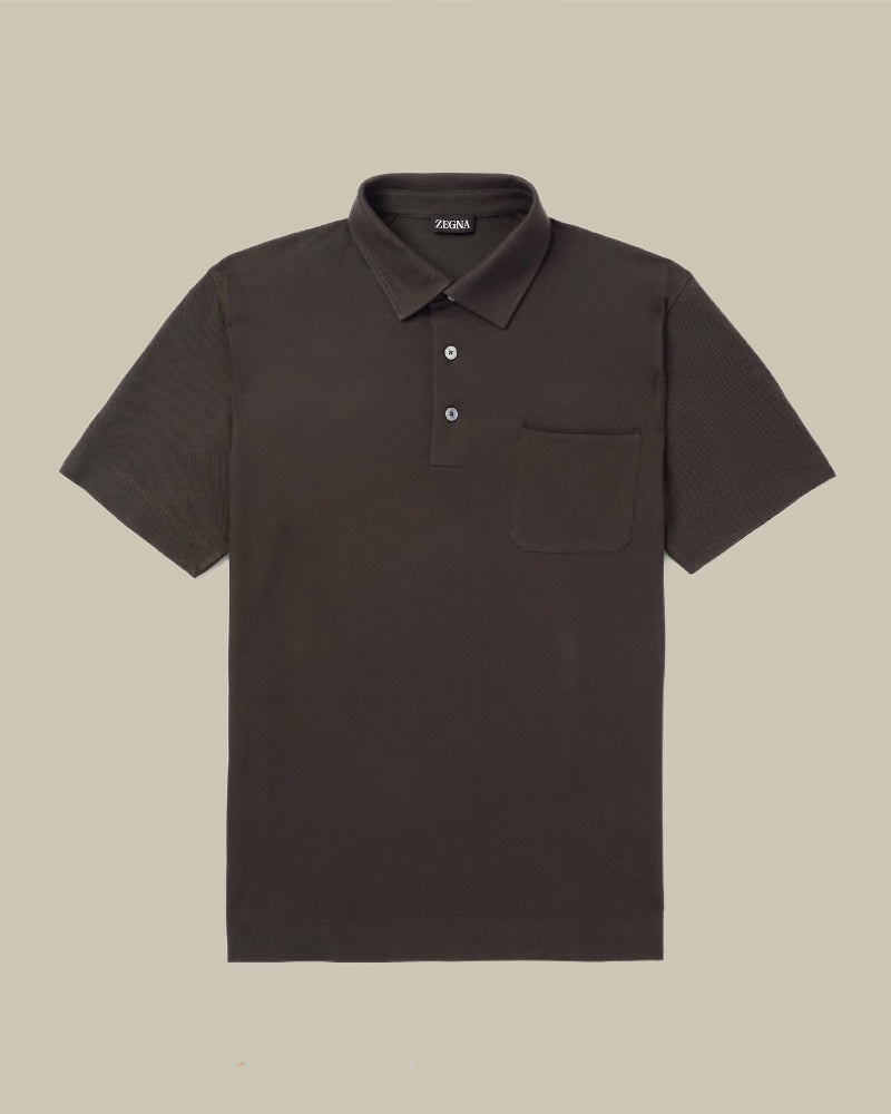 Brown Pure Cotton Pique Polo Shirt