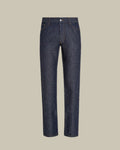 Blue Cotton & Linen Slim Fit Denim Jean