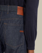 Blue Cotton & Linen Slim Fit Denim Jean