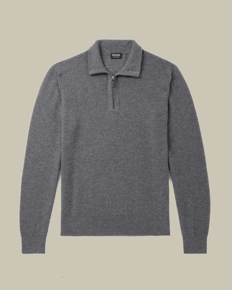 Grey Oasi Cashmere Zip Mock Neck