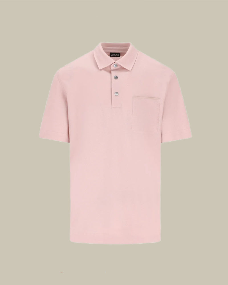Pure Cotton Pique Pink Polo With Suede Piping Chest Pocket