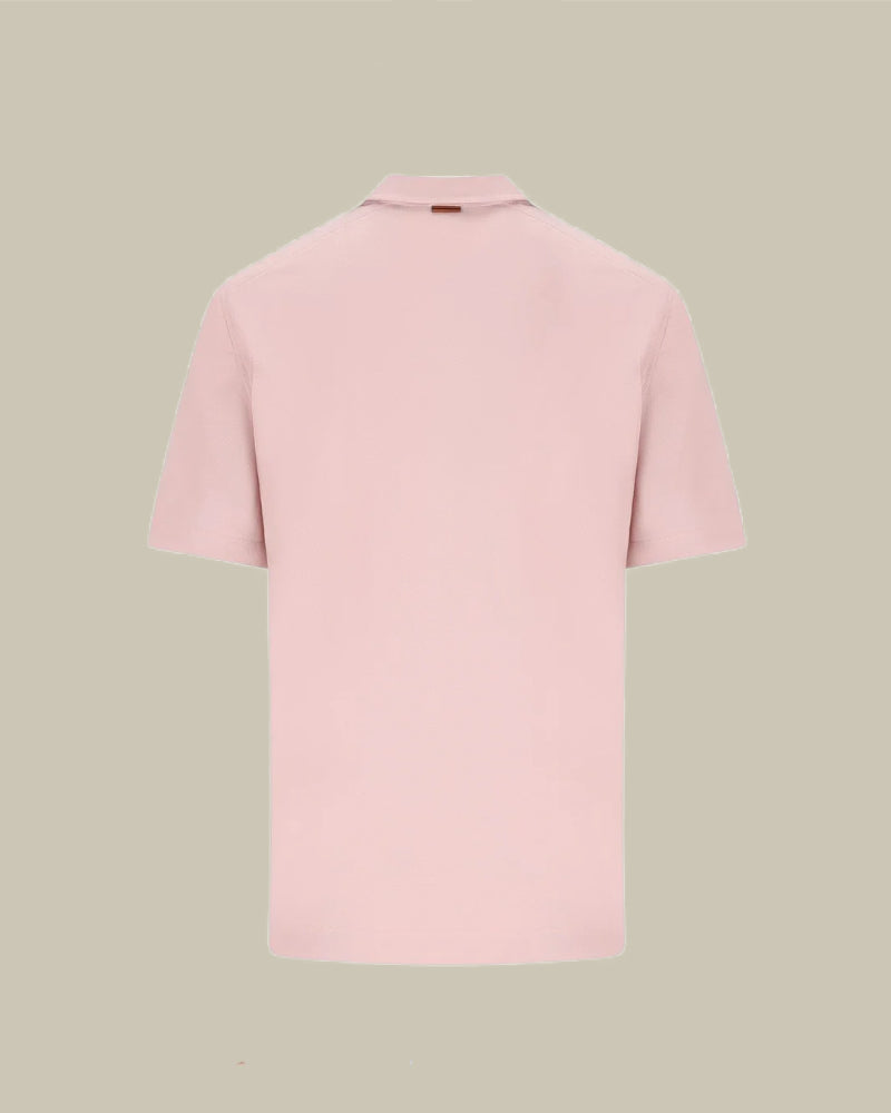 Pure Cotton Pique Pink Polo With Suede Piping Chest Pocket