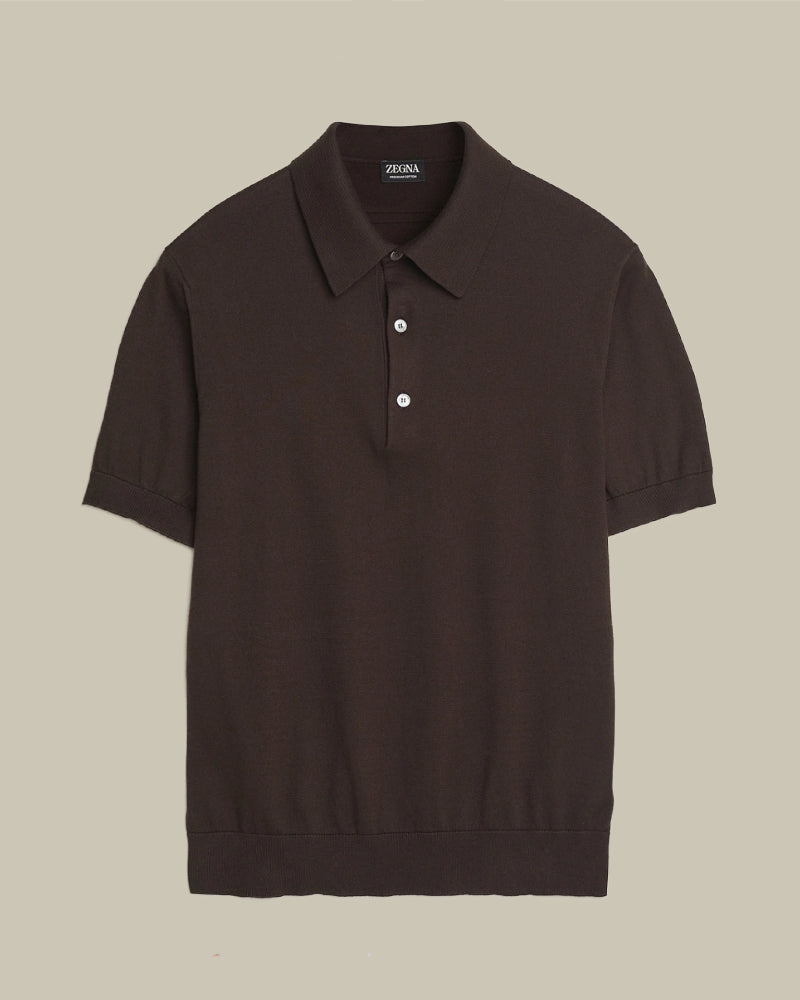 Premium Cotton Short Sleeved Knitted Polo Brown