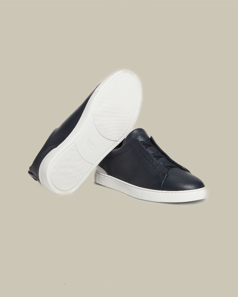 Navy Deerskin Triple Stitch Sneaker