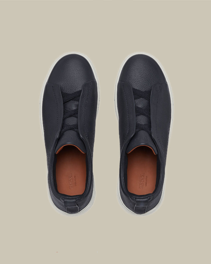 Navy Deerskin Triple Stitch Sneaker