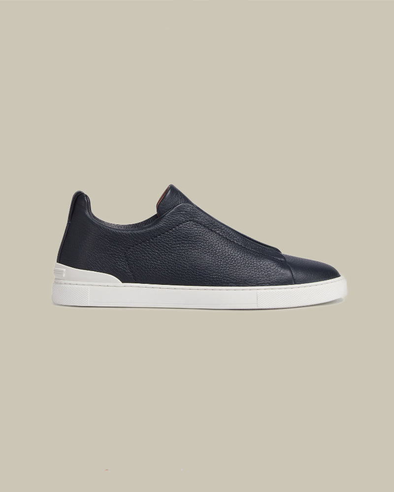 Navy Deerskin Triple Stitch Sneaker