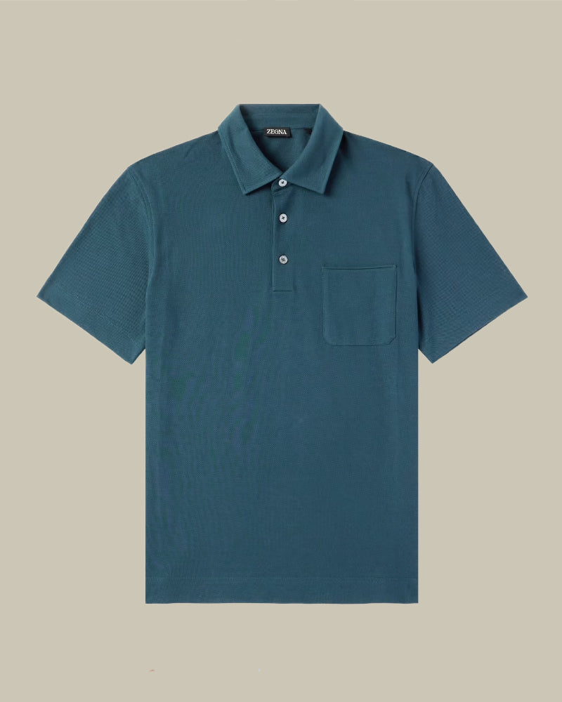 Teal Pure Cotton Pique Polo Shirt