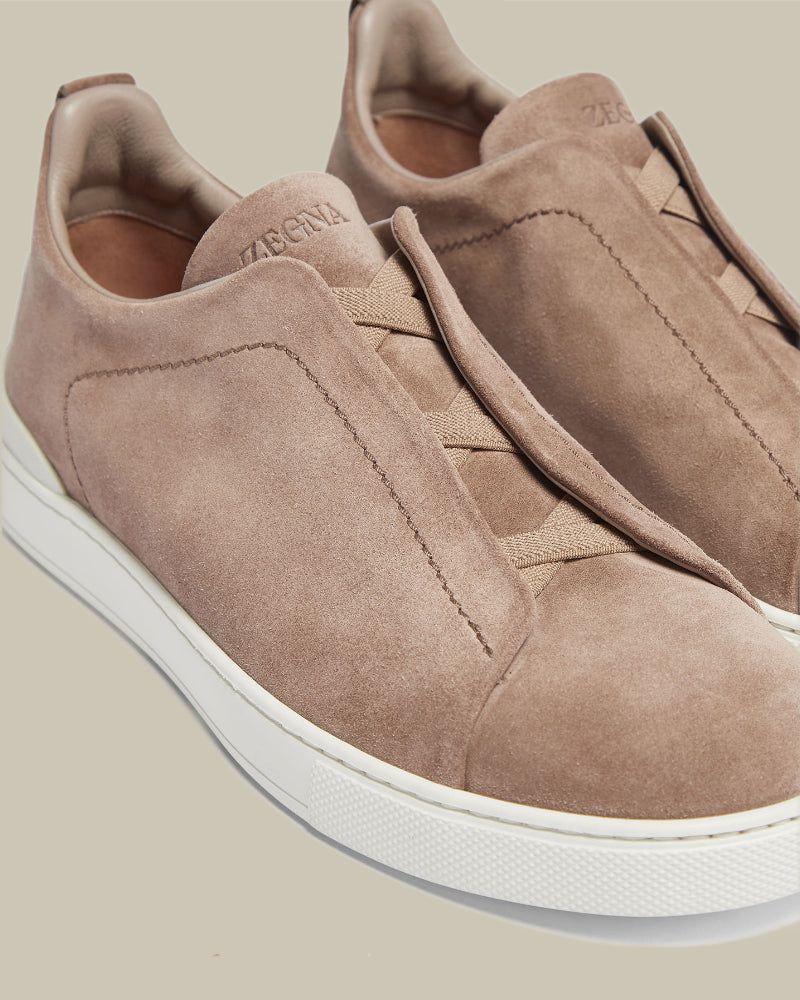 Beige Suede Triple Stitch Sneaker