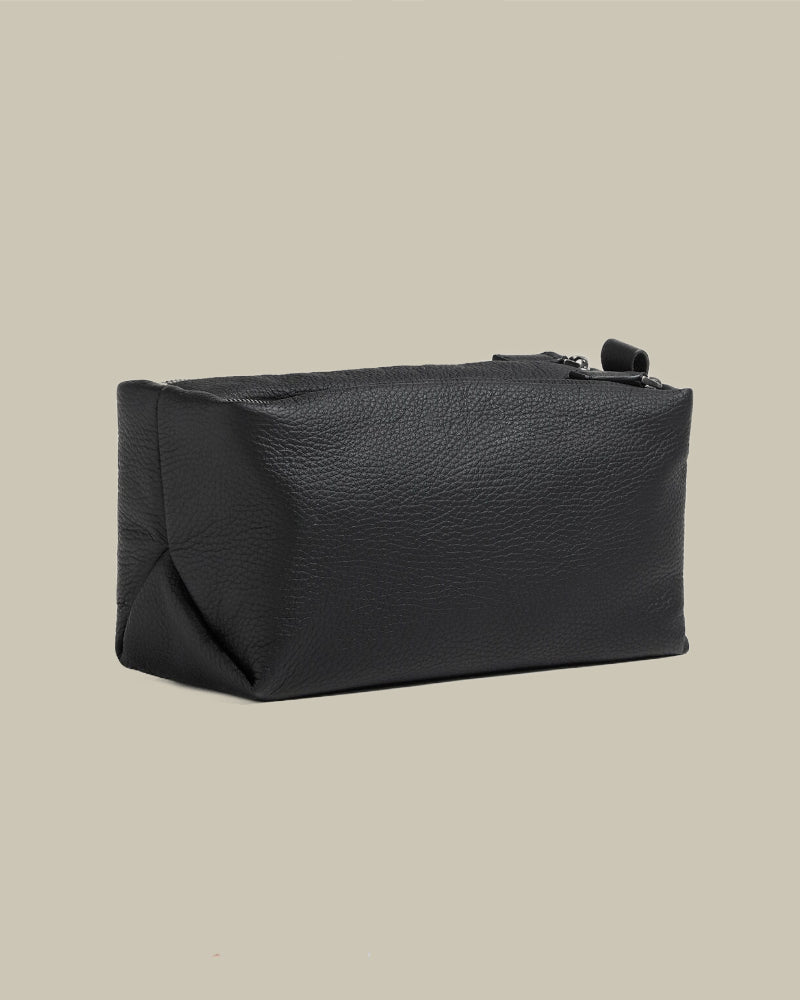Black Deerskin Leather Wash Bag