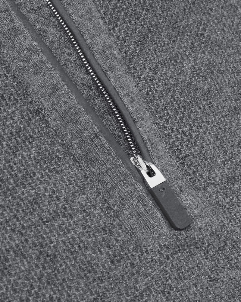 Grey Oasi Cashmere Zip Mock Neck